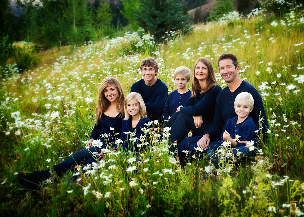 Family in a flower field